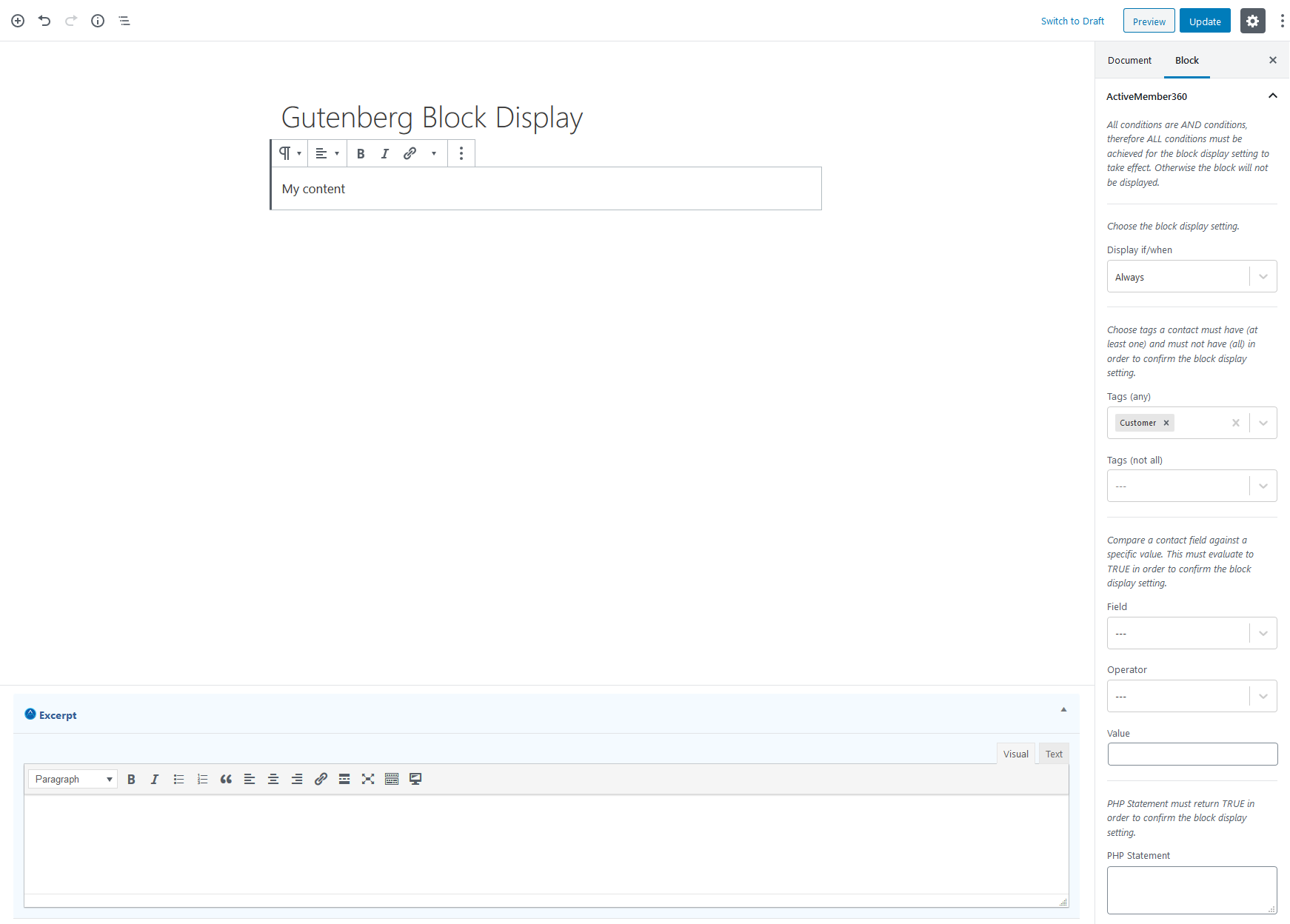 Gutenberg Block Display Settings Example 1