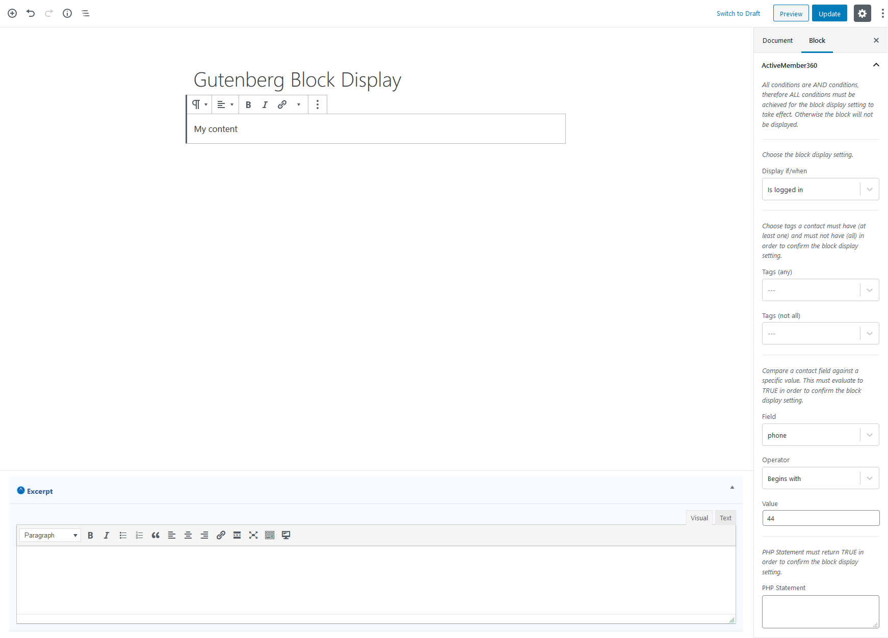 Gutenberg Block Display Settings Example 5
