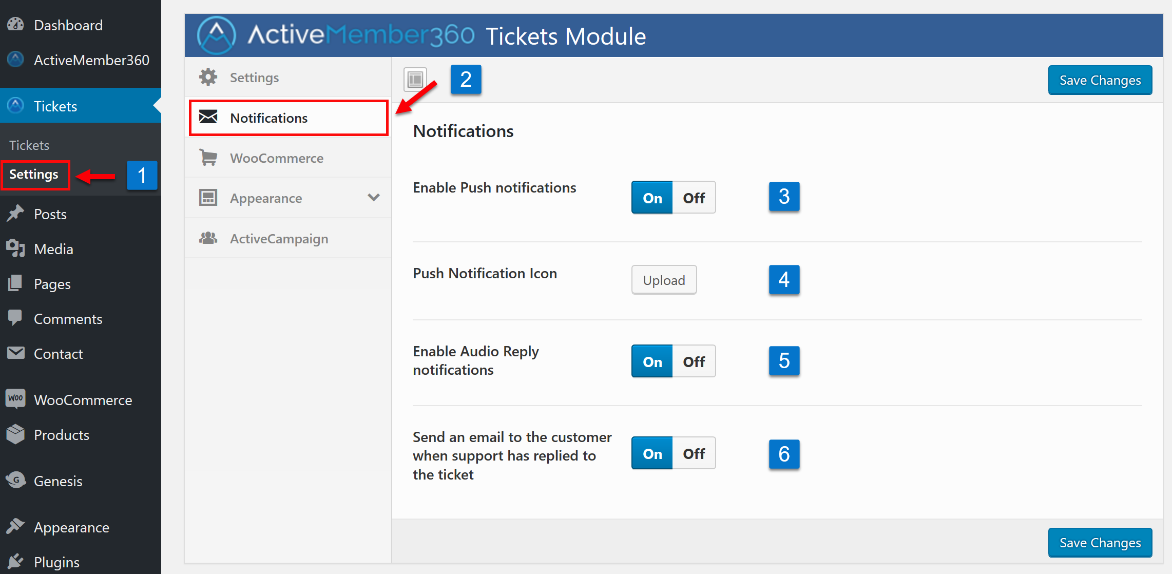 Tickets Extension Notification Settings